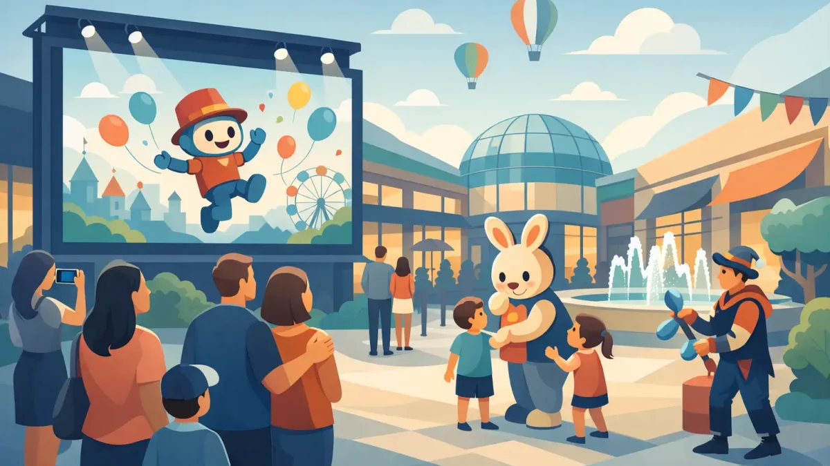 Originele animatie voor winkelcentrum die publiek trekt
