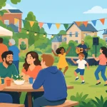 Buurtfeest animatie die iedereen samenbrengt