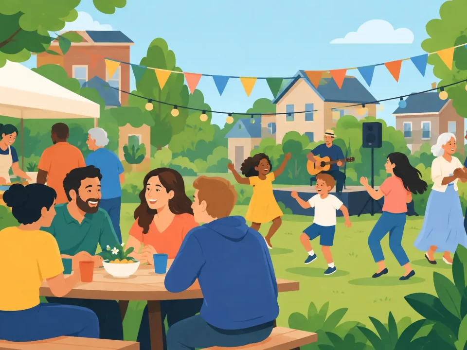 Buurtfeest animatie die iedereen samenbrengt